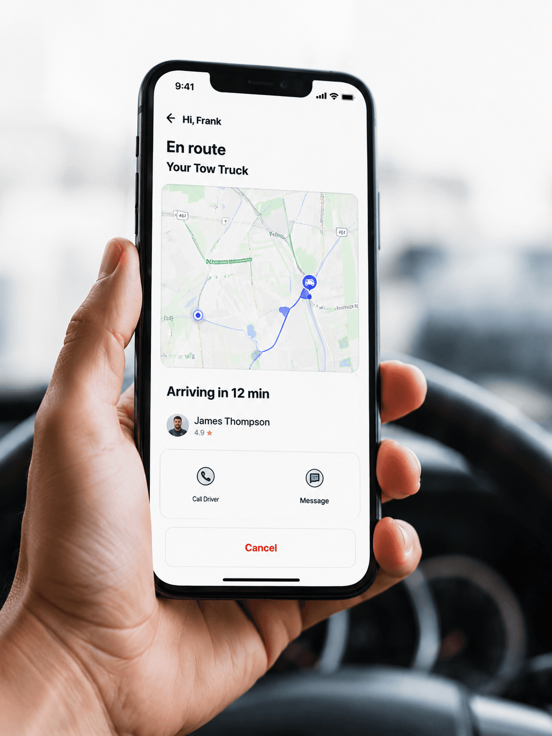Make Me Drive booking and live tracking shown on a phone